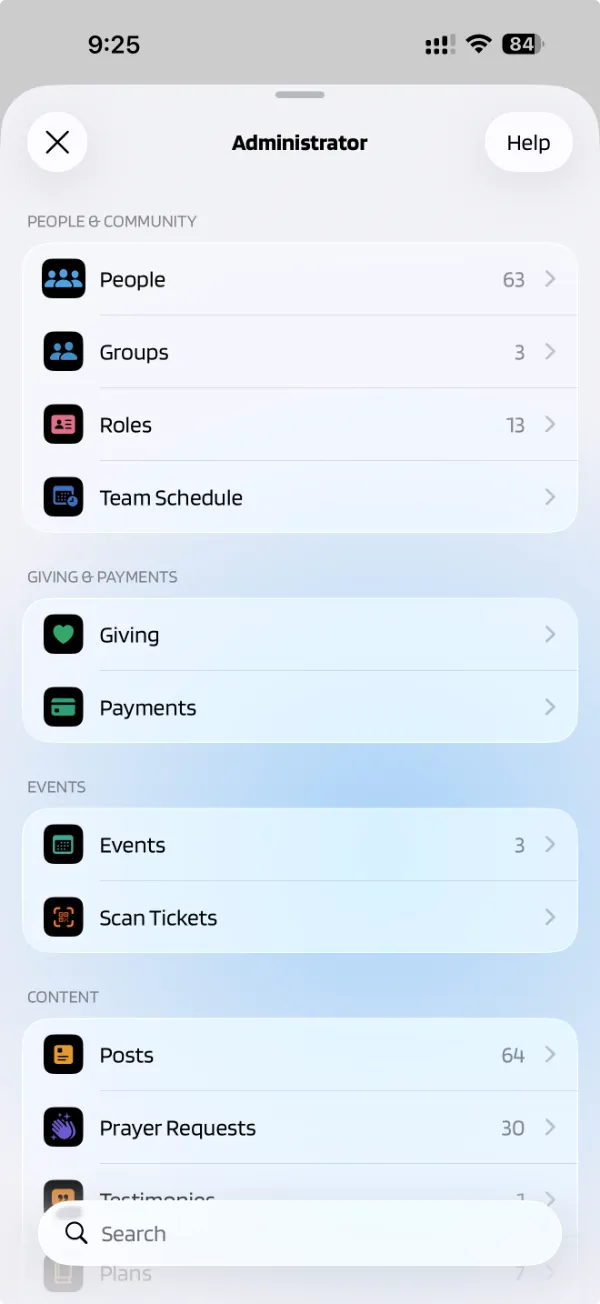 ZALA admin — run your church from your phone